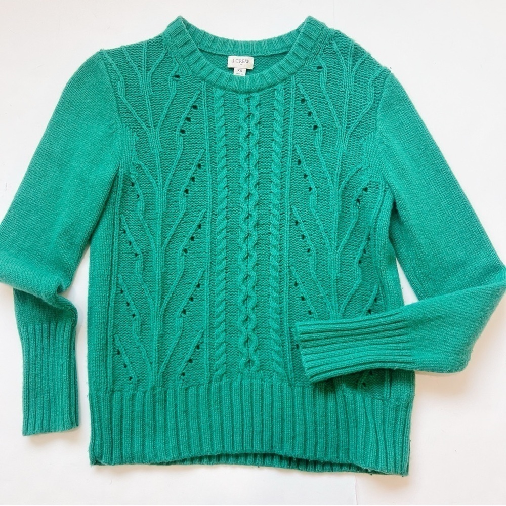 J Crew Pointelle Cable-front Pullover
Sweater Kelley Green Wool Jumper